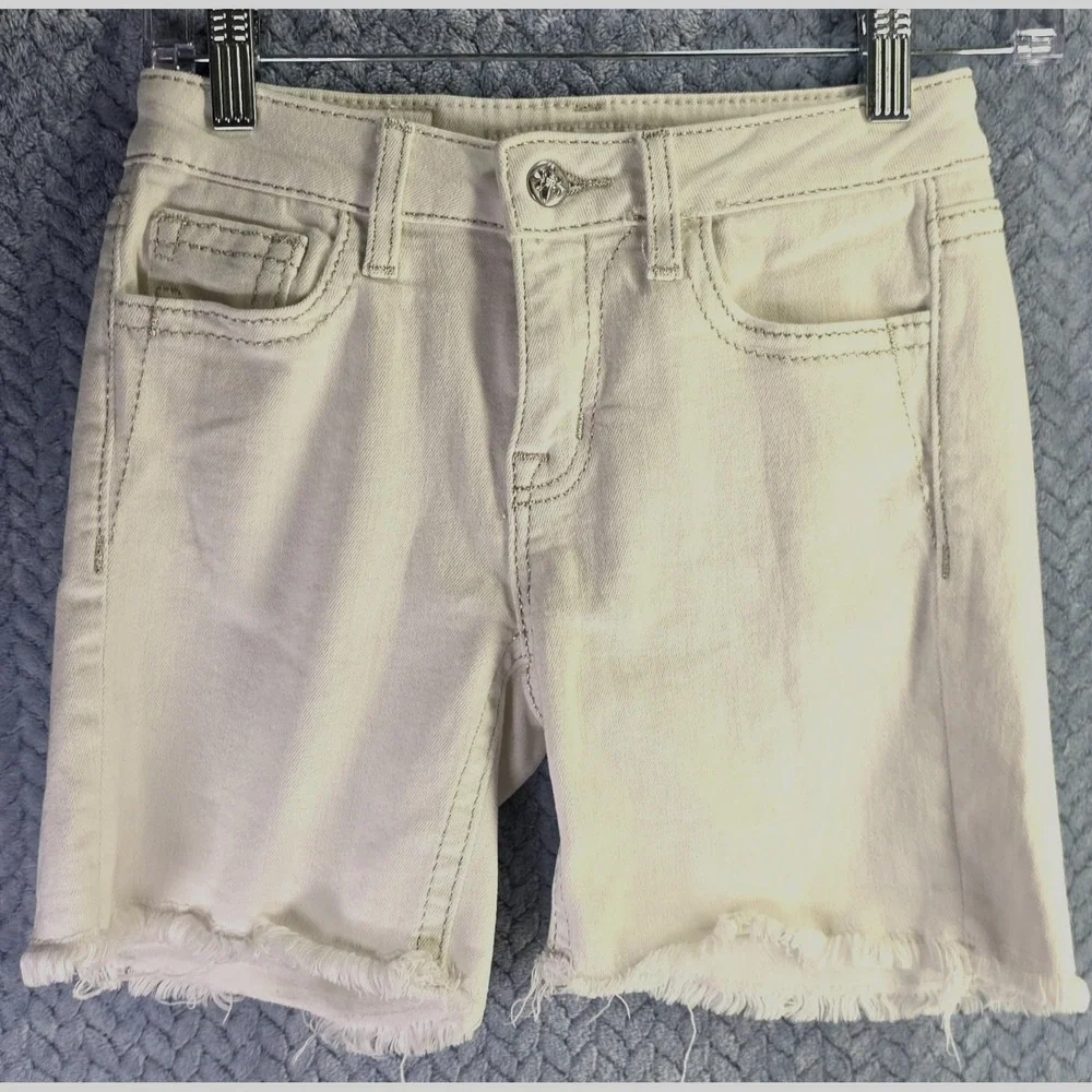 Miss Me Girls White Denim Bermuda Shorts Wing Sequin Flap Pocket Size 12